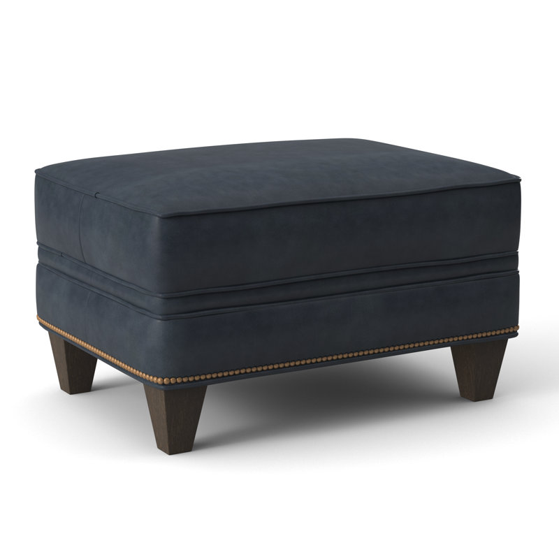 Taraval Ottoman, Empyrean Tweed Genuine Leather, Cobblestone, French Natural