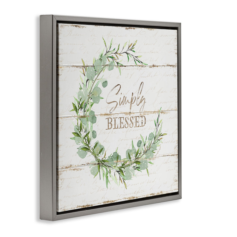"Simply Blessed Rustic Wreath", peinture murale encadrée flottante grise par Jennifer Pugh, H 18 po x l 18 po