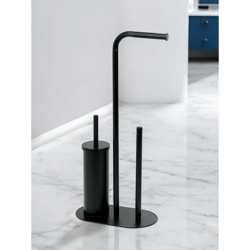 Boilleau 3 In 1 & Brush Combo Free Standing Toilet Roll Holder, Matte Black