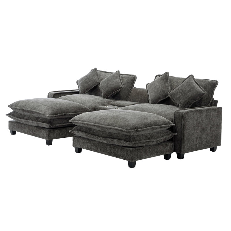 Cythina Upholstered Sectional, Black Chenille/Polyester Blend
