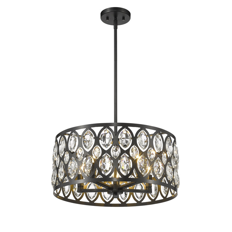 Lustre cylindrique unique à 5 lumières Delphina, Noir mat, H 8,75 po x l 19 po x P 19 po