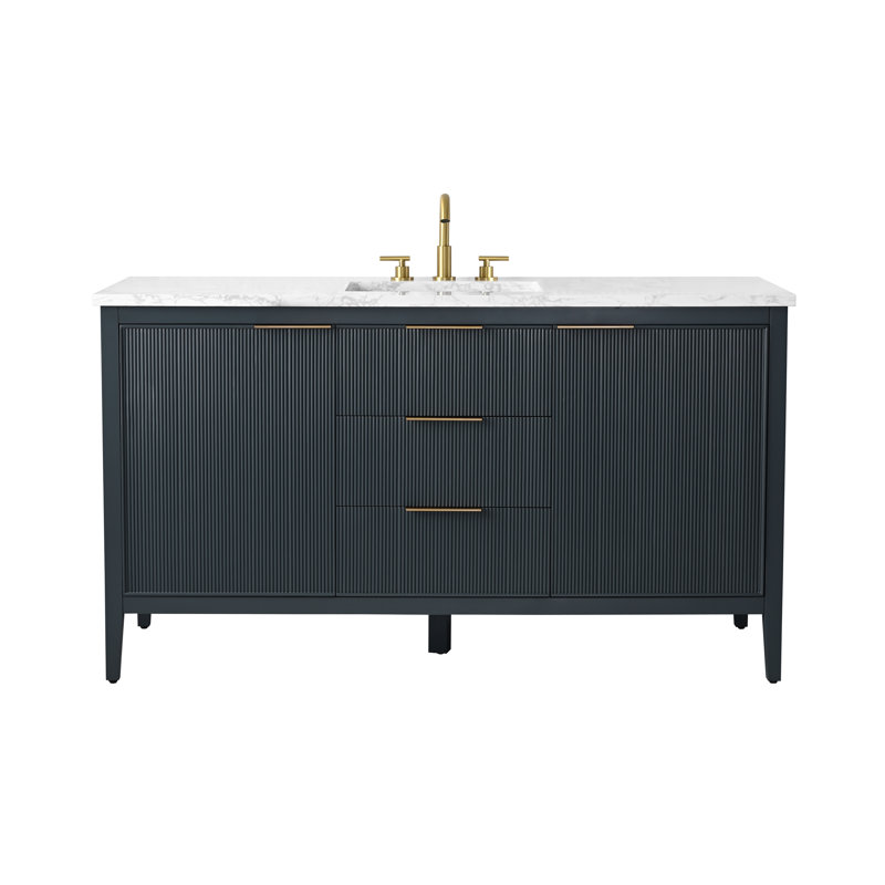 Emma 60" W Single Vanity, Vintage Blue/Brushed Bronze