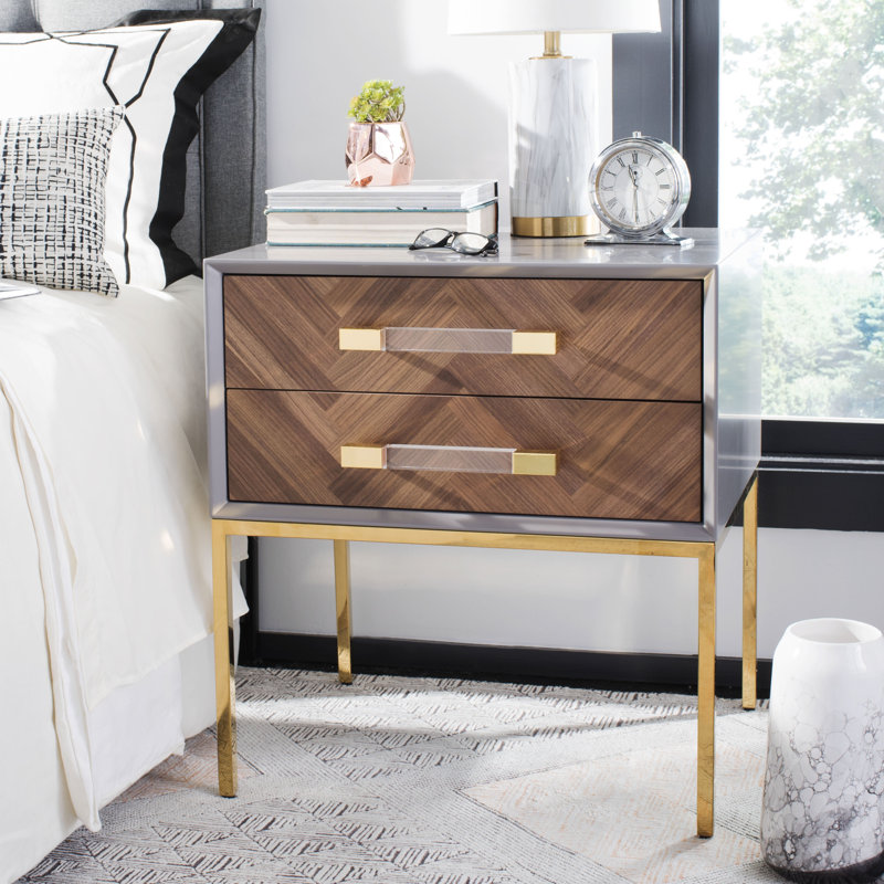 Sanford 2 - Drawer End Table, Gray/Gold