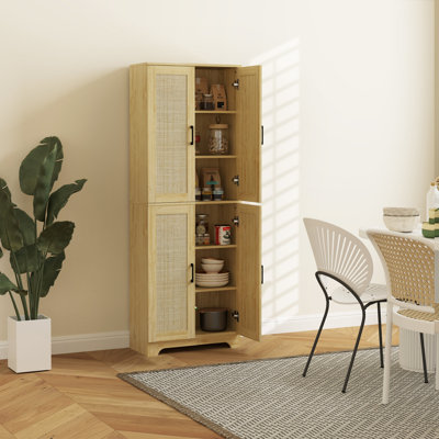 Kitchen Pantry with 4 Rattan Doors and Adjustable Shelves