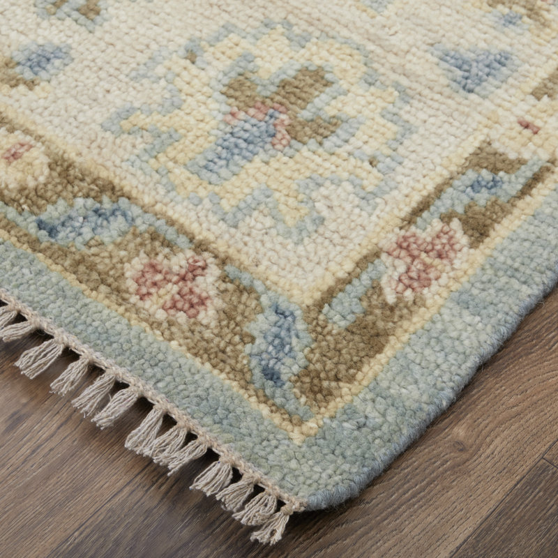 Abinesh Wool Floral Area Rug, Rectangle 2' x 3', Blue/Ivory