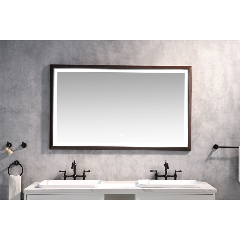 Miroir de salle de bain 60 po x 36 po avec brouillard, cadre en aluminium, 3 couleurs, mémoire, gradation continue, contrôle de luminosité brun, pour l'éclairage