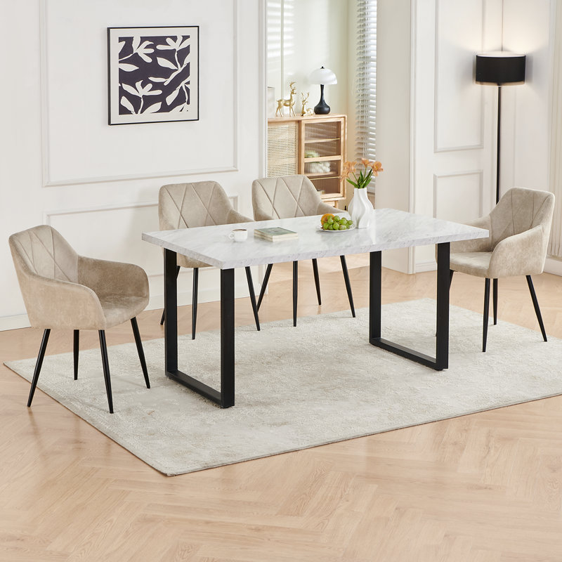 Suede Vintage Upholstered Arm Dining Chair Full Back, Beige, 2