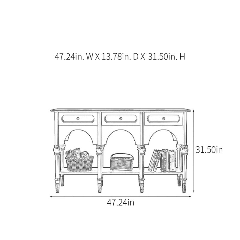 Console rétro en bois massif multifonctionnel, H 31,5 po x l 47,24 po x P 13,78 po, Brun