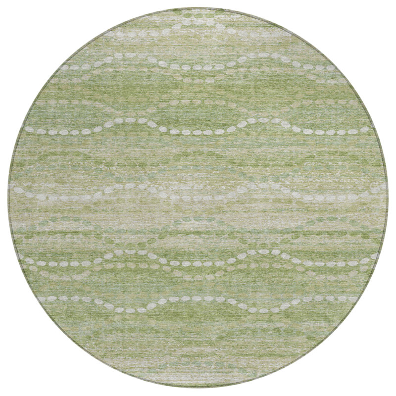 Machine Washable Indoor/Outdoor Xhevrie Sage Rug, Round 8'
