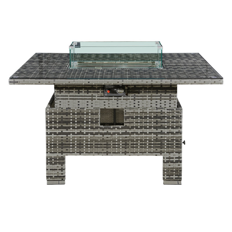 Icarus Rattan Rising Firepit Table, Walnut Grey