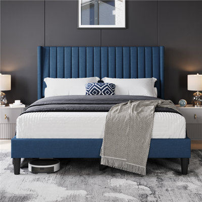 Upholstered Bed Frame with Wing Side