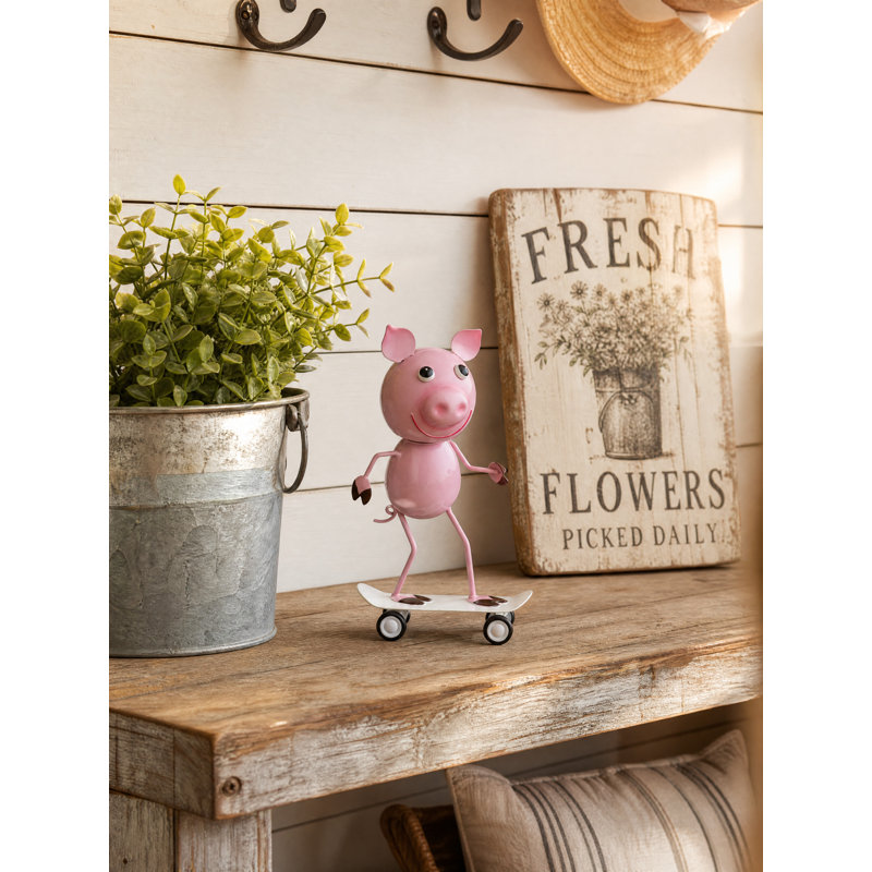 Statuaire de jardin en métal Skateboard, Cochon
