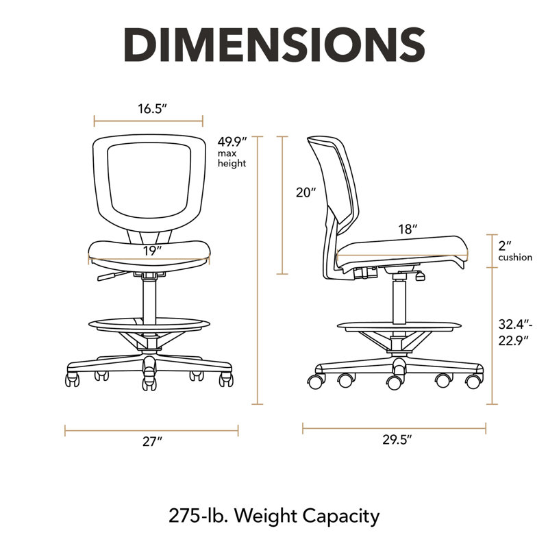 Volt Series Mid-Back Genuine Leather Drafting Chair, No