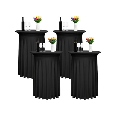 4 Pack Black Spandex Cocktail Tablecloths with Skirt, Stretch Fitted Table Skirt for High Top Round Table(32"x43")