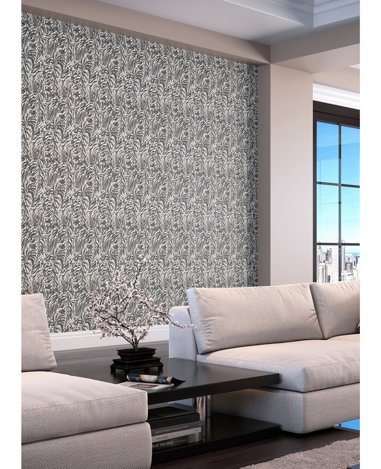 Montiel Modern Animal Print Wallpaper, Charcoal