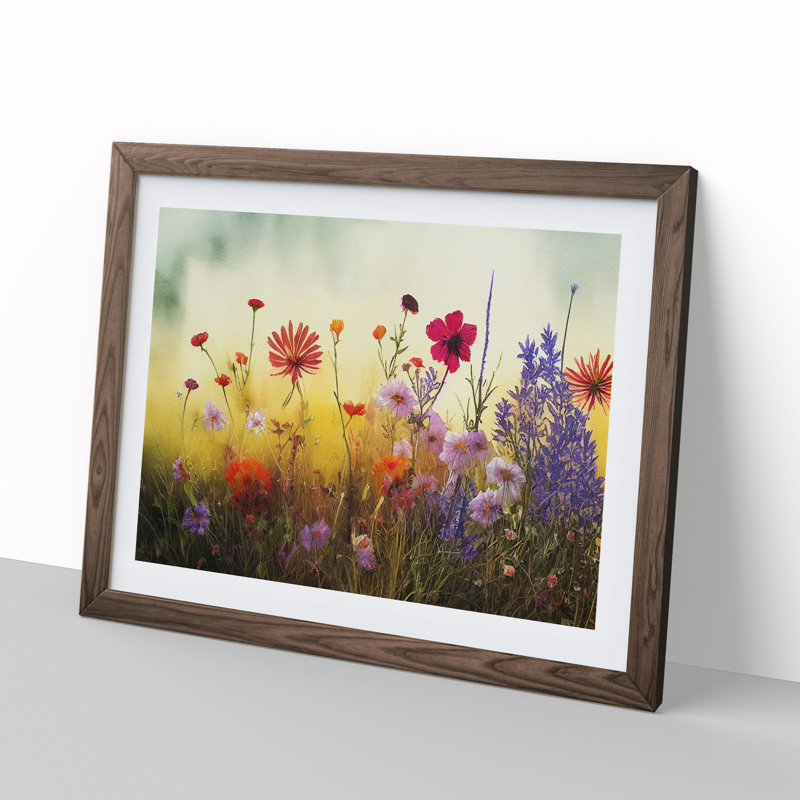 Impressive Wildflowers Floral - Framed Print, 46cm H x 64cm W x 2cm D, Walnut