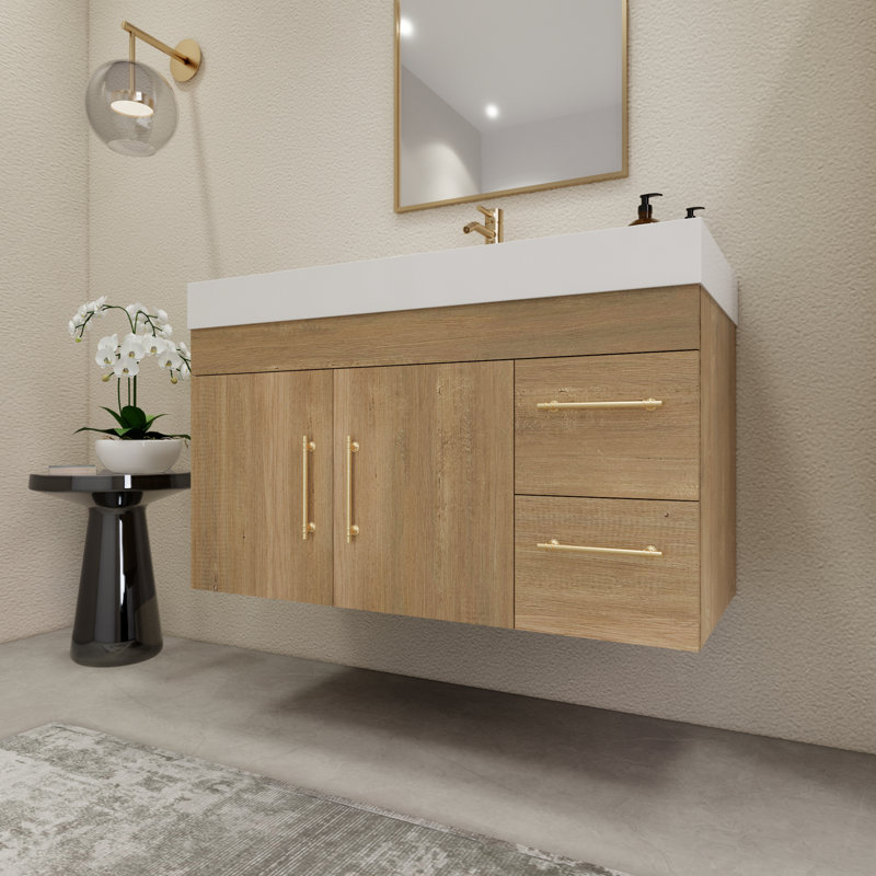 Ensemble de meuble-lavabo simple mural 41,9 ", Chêne
