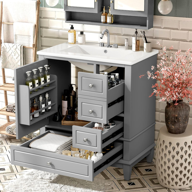 Meuble-lavabo simple 30 po avec comptoir, Gris