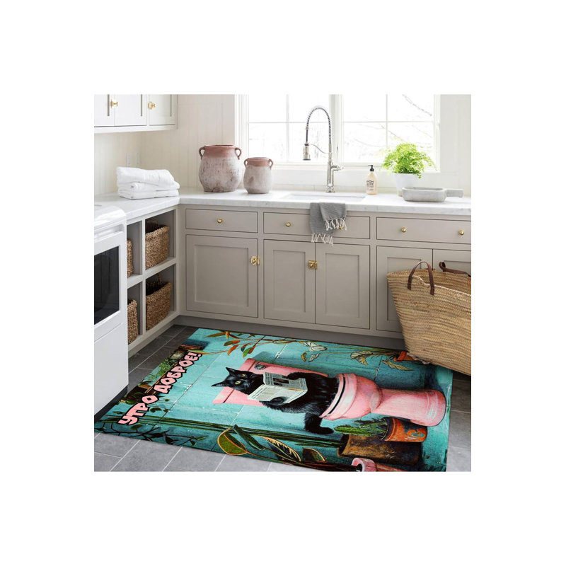 Tapis décoratif à motif de chat noir de la collection Northern, Sous-tapis rectangulaire de 3 pi 3 po x 4 pi 11 po