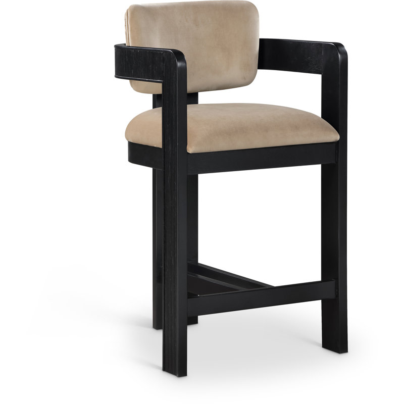 Tabouret rembourré Sacha Howley, Noir, Velours, Beige