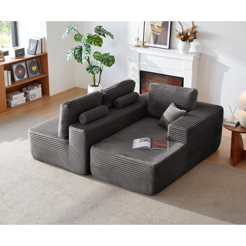 Canapé modulaire 105 po Cloud, Velours côtelé gris, Orienté à droite
