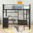 Metal Loft Bed With Desk, Charge Station, LED Lighting, Shelves, Wardrobe And Storage Drawer-1732877209