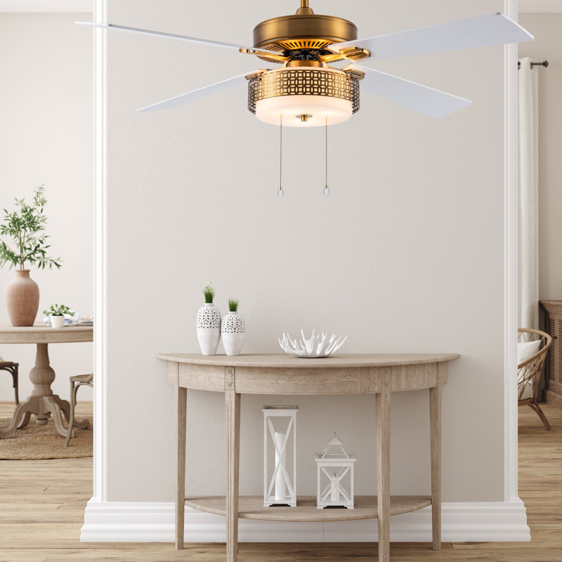 52" Lopato Brass and White 4-Blade LED Ceiling Fan