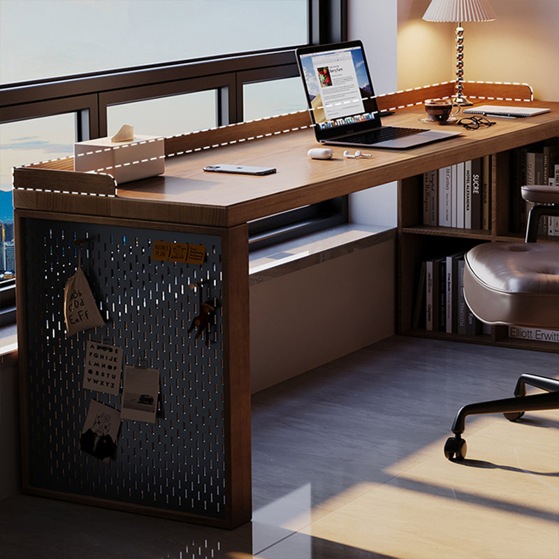 Bureau rectangulaire en bois massif brun clair avec 3 tiroirs, H 29,53 po x l 78,74 po x P 43,31 po