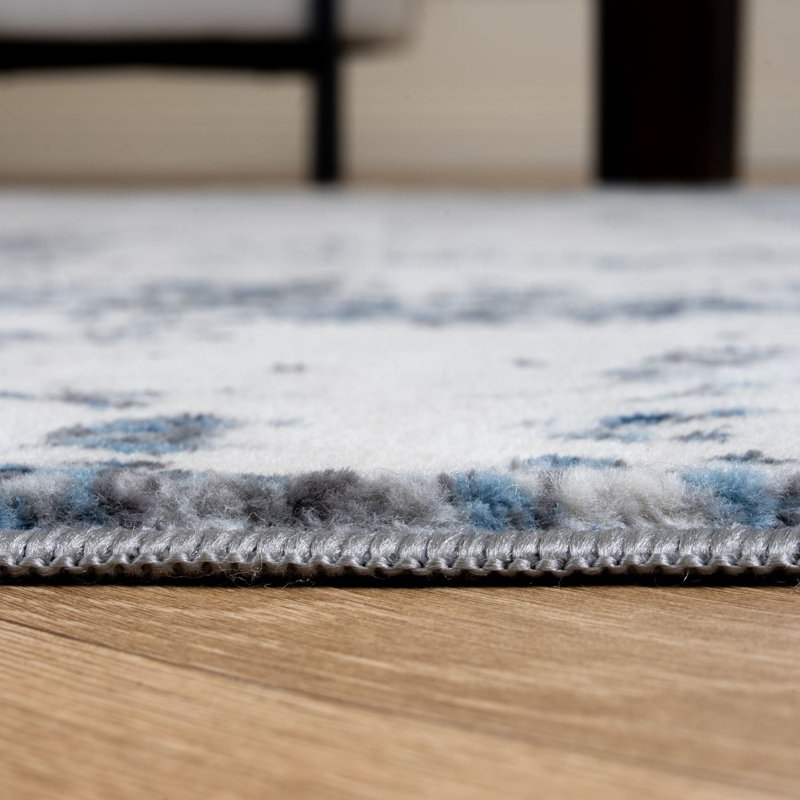 Elaris Collection Rectangle Abstract Area Rug, Navy/Light Grey, 80X150 cm