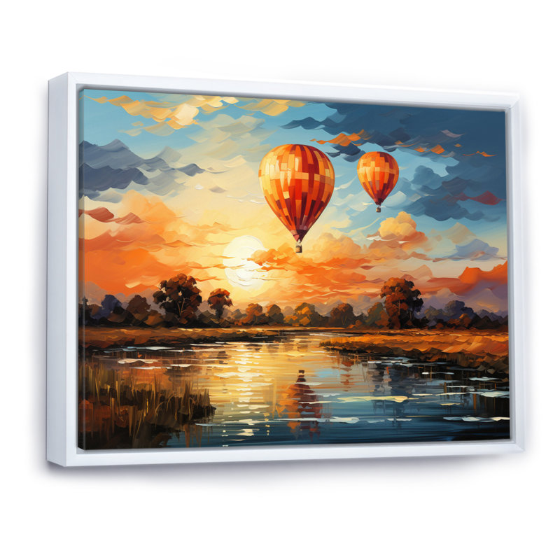 Ballon à air chaud rouge III - impression, Cadre flottant blanc, H 16 po x l 32 po x P 1 po