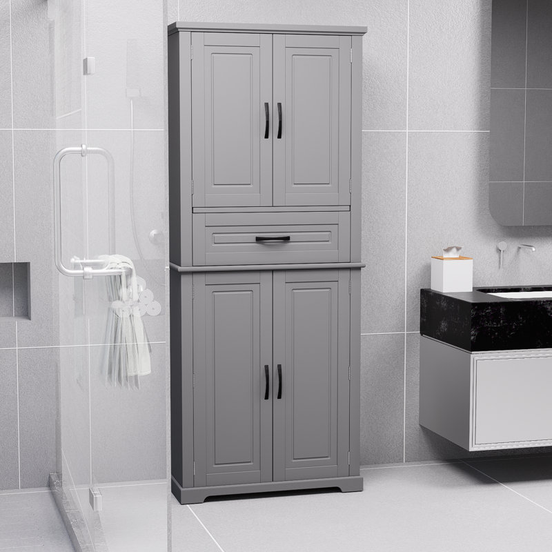 Grey Bathroom Cabinet With Multifunctional Storage Space, With Sliding Drawers And Adjustable Shelves
