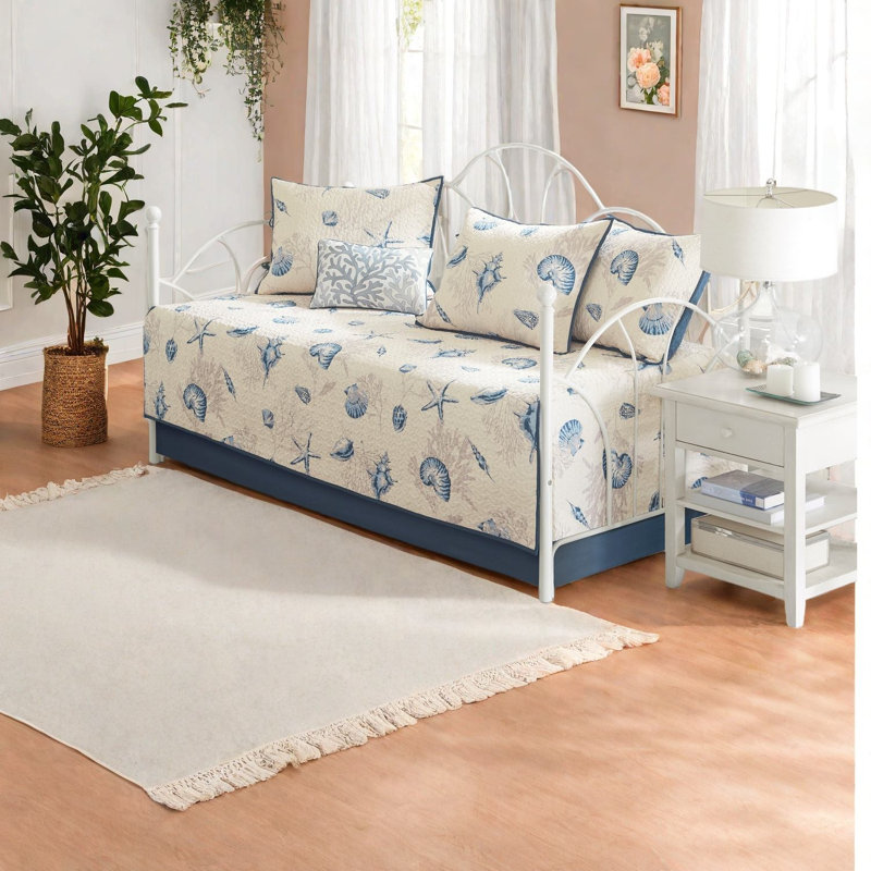 Reversible 6 Piece Microfiber Bedding Sets, Coastal Blue For Guest Home