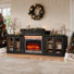 107" Tv Stand With Electric Fireplace, Single-Color Flame, 2 Glass Door Cabinets & Mantel