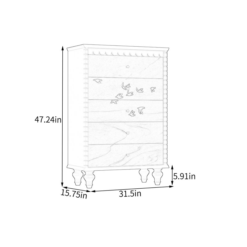 Armoire élégante à cinq tiroirs en bois de frêne, Noir