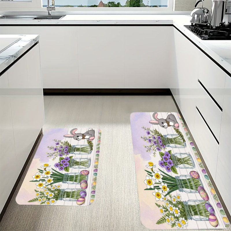 Tapis de cuisine antidérapant à motif de lapin de Pâques 2 pièces