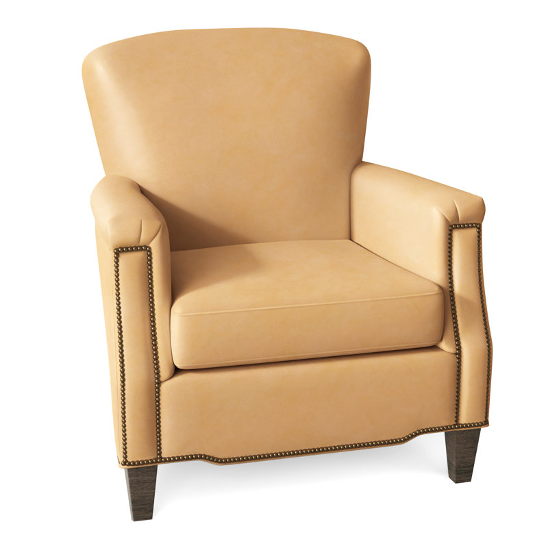 Vincent Armchair, French Natural, Anilina Hunter Genuine Leather, Cobblestone