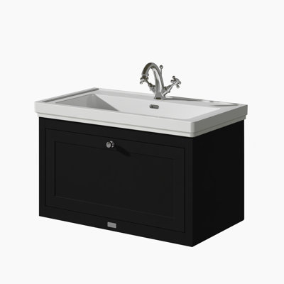 Bayswater Hartleigh 800mm Matt Black 1 Drawer Floor Standing Cabinet With 1 Tap Hole Fireclay Basin