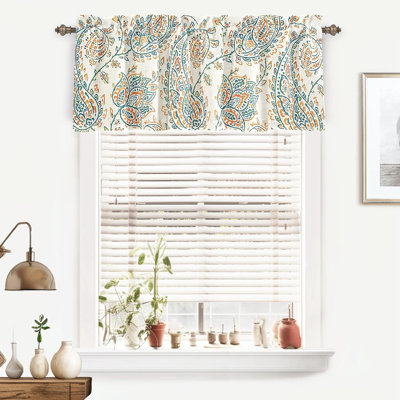 Floral Jacob Linen Blend Blackout Valance for Kitchen Scroll Floral Paisley Printed Lined Rod Pocket Room Darkening Linen Curtain Valance for Living Room