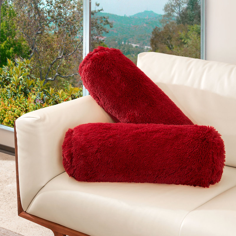 Faux Fur Reversible Throw Pillow, Maroon