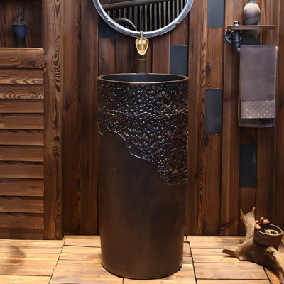 Lavabo sur pied en céramique à texture martelée vintage