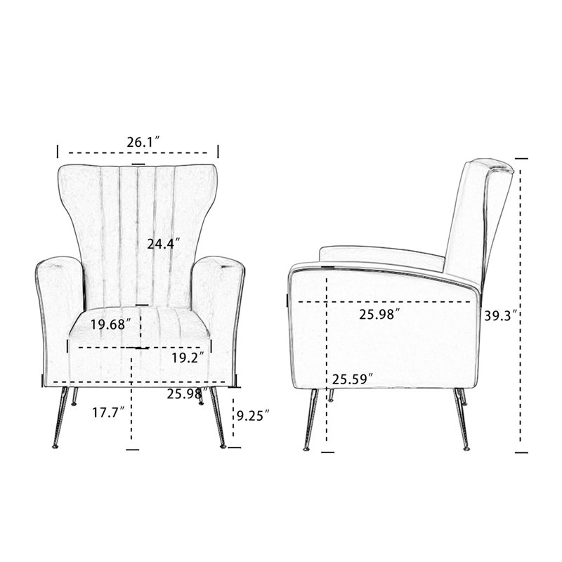 Fauteuil à oreilles en velours de 27 po de largeur Milana, Velours rouge rose