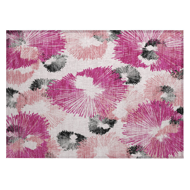 Machine Washable Indoor/Outdoor Colman ACN2132 Floral Rug, Rectangle 1'8" x 2'6"