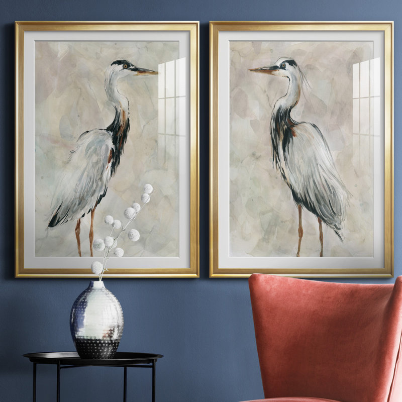 Crane at Dusk I - ensemble de 2 reproductions, Toile encadrée, H 18,5 po x l 49 po, Doré