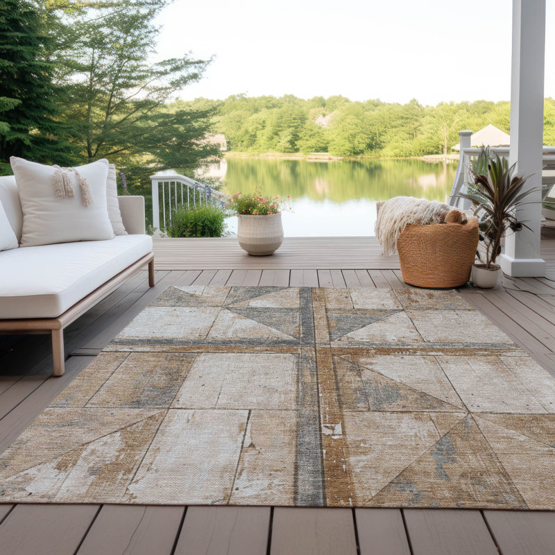 Tapis cuivre intérieur / extérieur lavable à la machine Xhevrie, Rectangle 10 pi x 14 pi