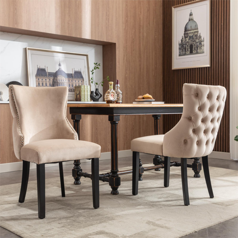 Seaham 37cm H Velvet Upholstered Side Chair, Black,  Beige