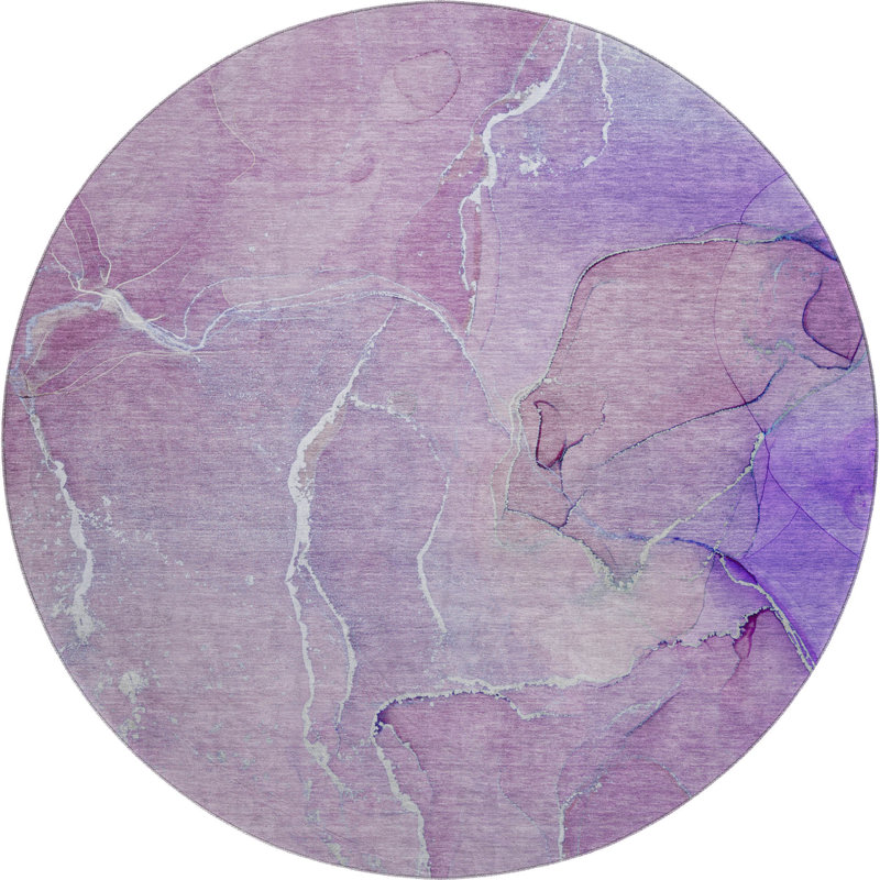 Tapis rond lavable abstrait mauve et ivoire 8 pi avec protection UV