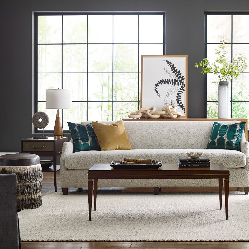 Woodbridge Ava 54'' Walnut Veneer Rectangular Cocktail Table with Brass Accents