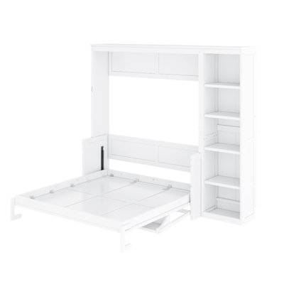White Full Size Bed With Desk And Storage For , Solid Pine Wood , Space - Efficient Design Tennis Balls, Fold Up