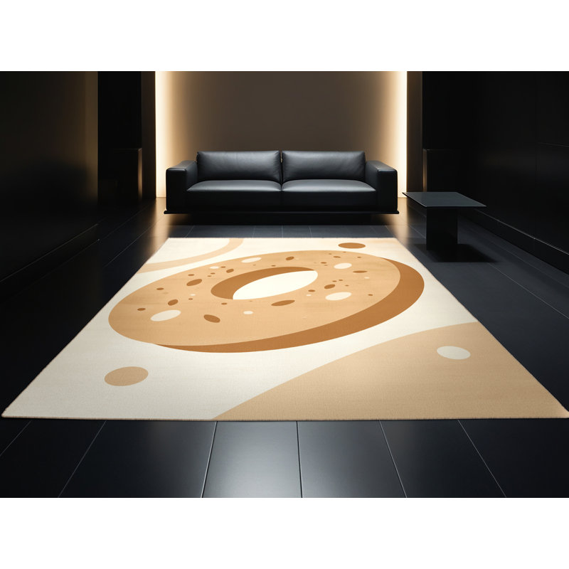 Machine Washable Tomohon Bagel Modern & Contemporary Rug in Beige – Beige Binding, 5x7