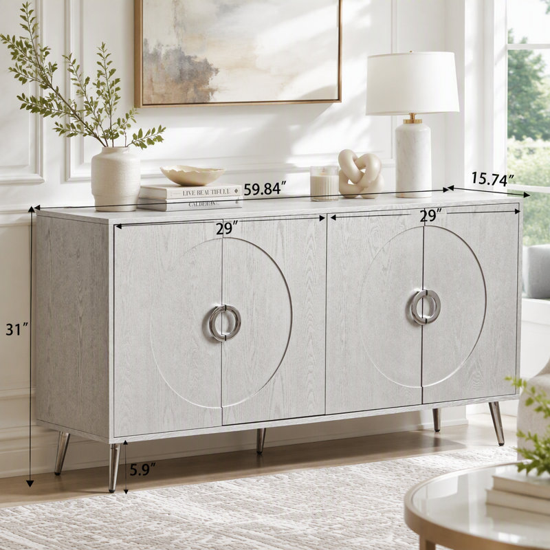 Armoire de rangement à 4 portes avec tablettes réglables et design minimaliste, Champagne